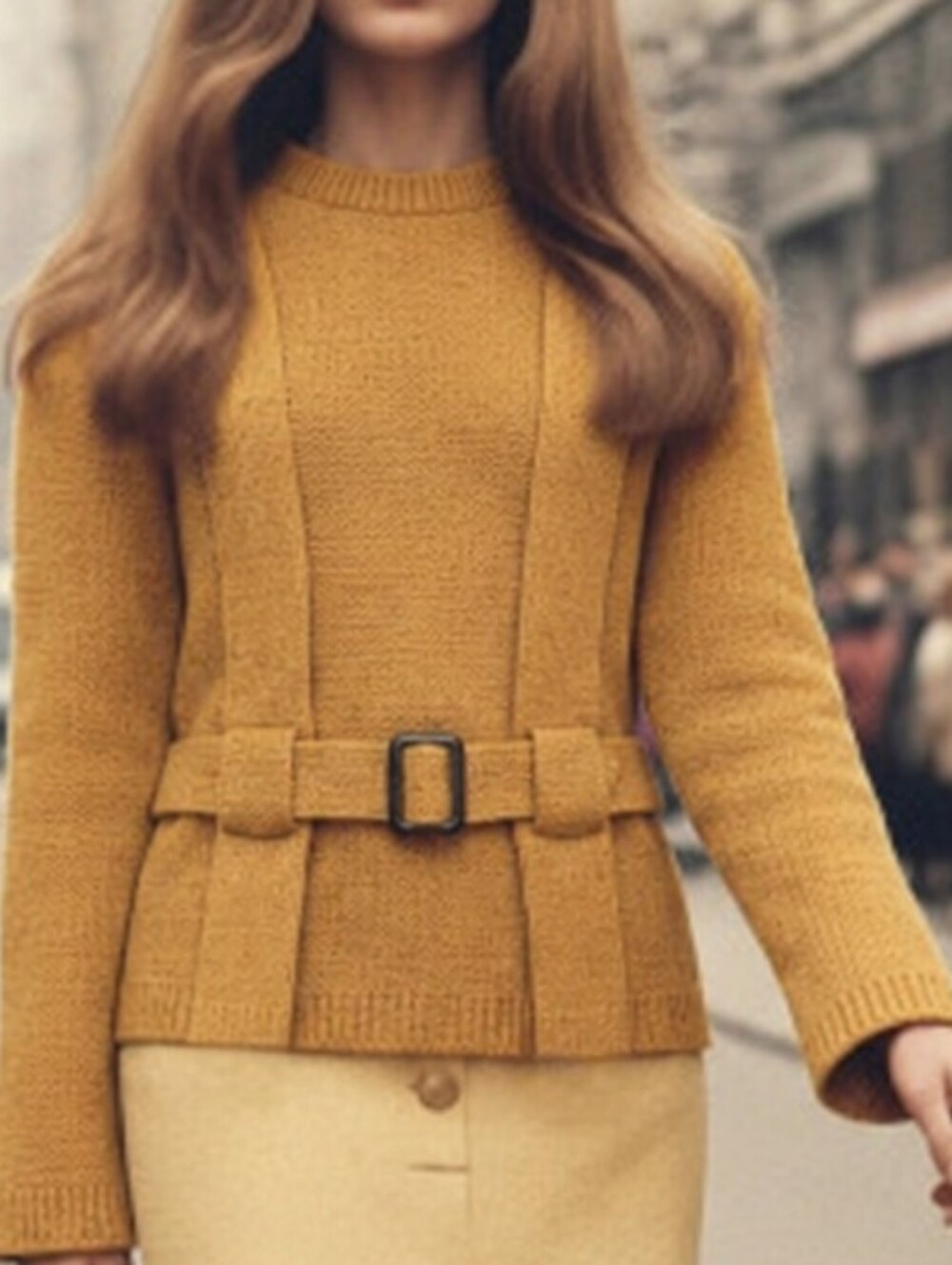 Vintage 60s Retro Gold Wool Blend Sweater Medium Belted Rob Roy Mid Century Mod